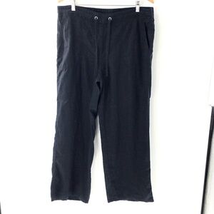 Marks & Spencer Women Linen Wide Leg Pant Black Drawstring Pockets Uk 18 US 14